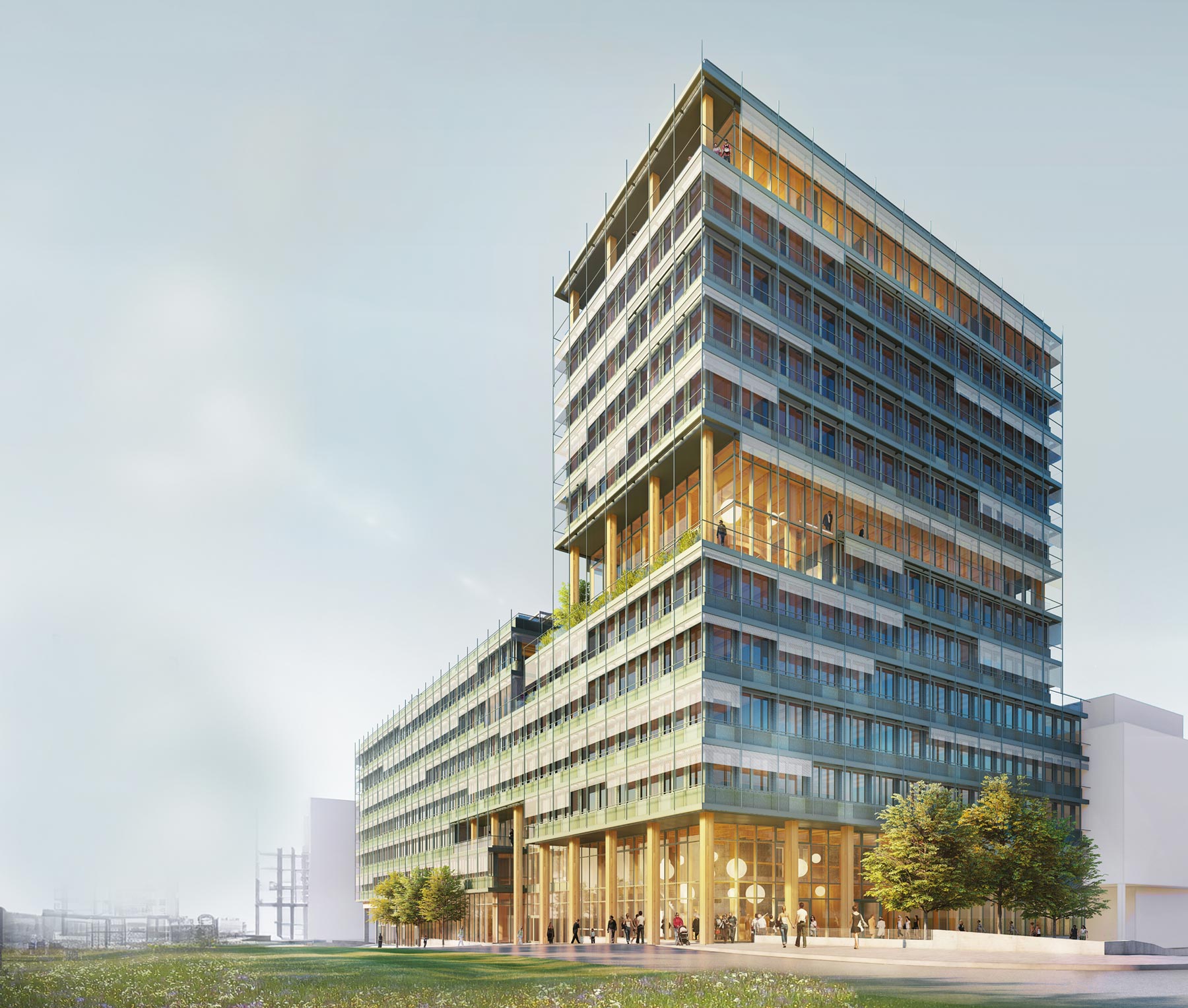 Außenansicht des UmweltHaus Nürnberg – nachhaltiges Bürogebäude in moderner Holz-Hybridbauweise