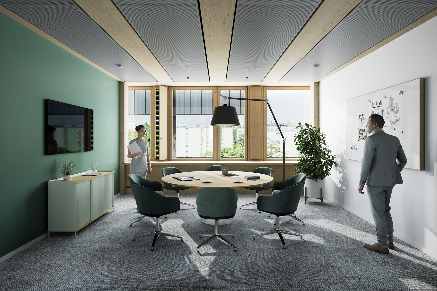 Heller Konferenzraum im UmweltHaus Nürnberg mit modernen Möbeln und Holz-Elementen